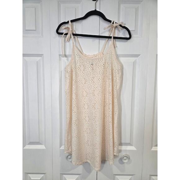 Roxy Crochet Tank Dress Swim Cover-Up Adjustable Straps Large Cream - Picture 1 of 6